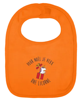 Bavoir bébé uni Noël - Je veux une licorne par tunetoo